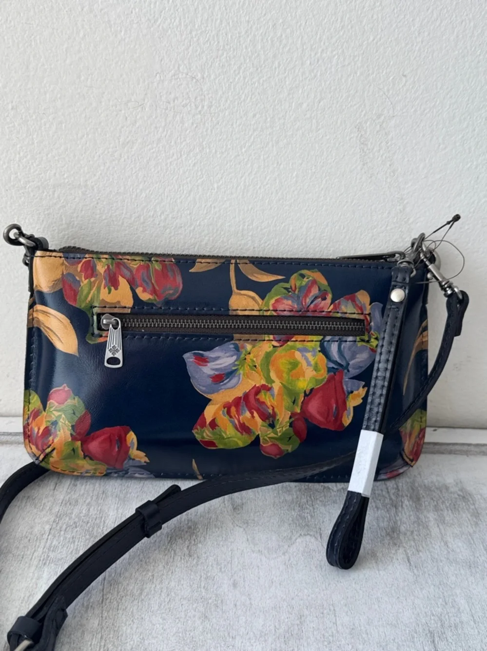 Patricia Nash Laurina Leather Floral Le Fleur Blue Wristlet Crossbody Clutch Bag